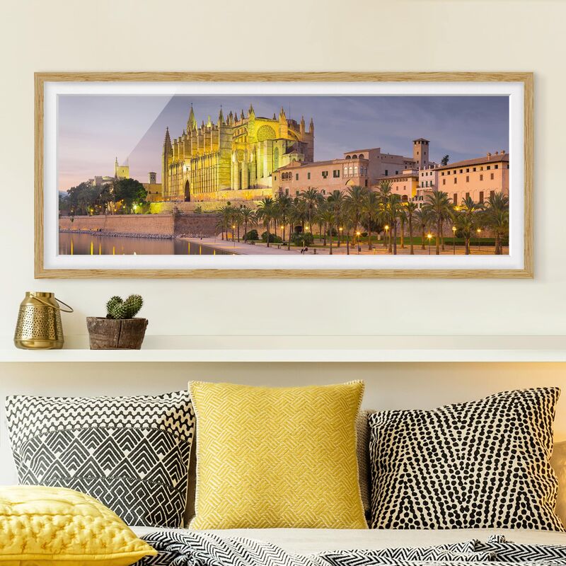 

Póster enmarcado - Catedral De Mallorca Wasserspiegelung Dimensión LxA: 40cm x 100cm, Marco: Roble