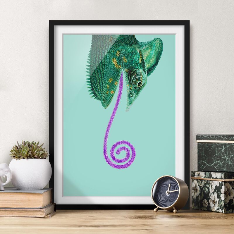 

Póster enmarcado - Chameleon Con Zucchero Tongue Dimensión LxA: 40cm x 30cm, Marco: Negro