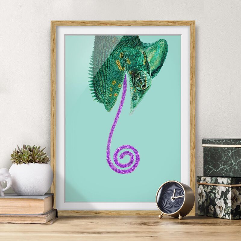 

Póster enmarcado - Chameleon Con Zucchero Tongue Dimensión LxA: 70cm x 50cm, Marco: Roble