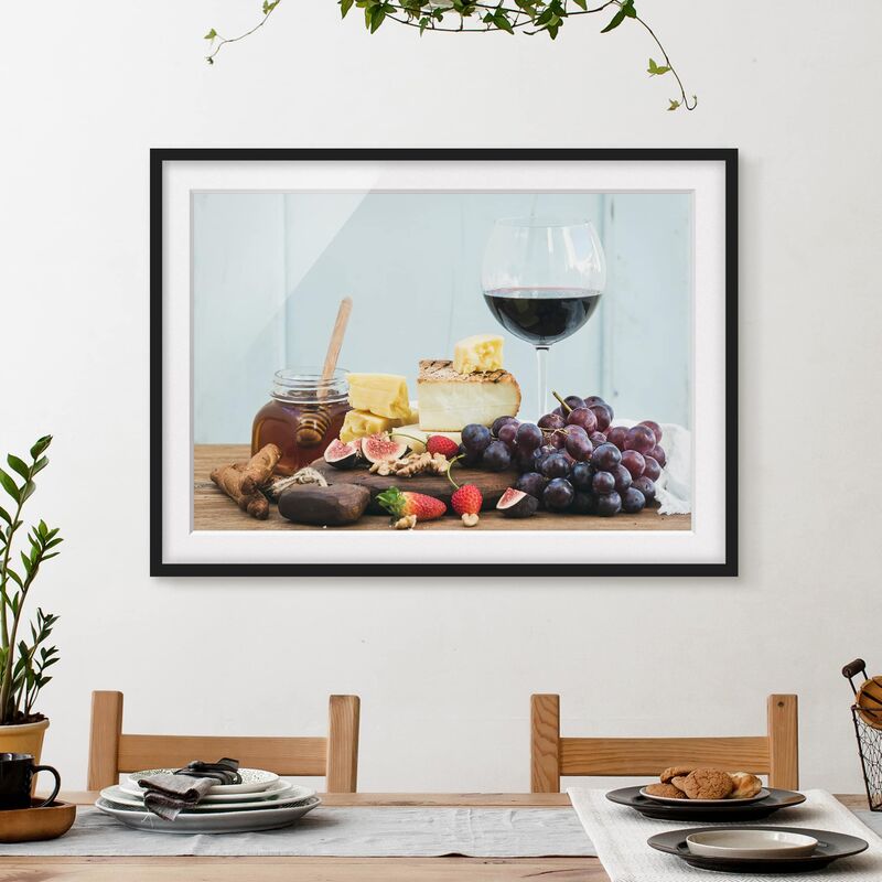 

Póster enmarcado - Cheese And Wine Dimensión LxA: 50cm x 70cm, Marco: Negro