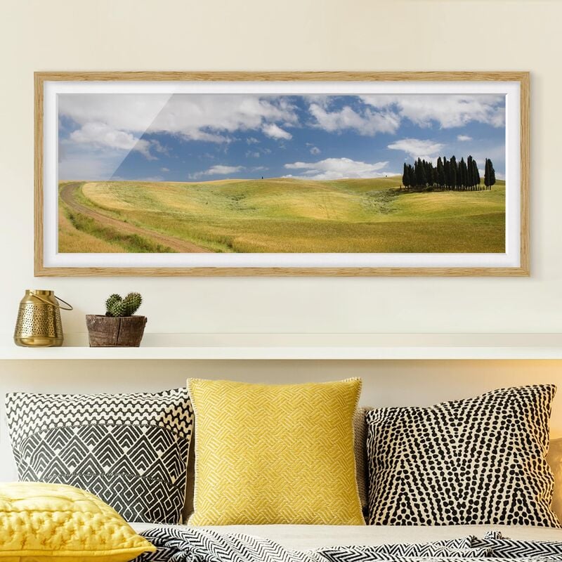 

Póster enmarcado - Cipressi In Toscana Dimensión LxA: 40cm x 100cm, Marco: Roble
