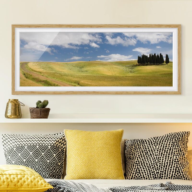 

Póster enmarcado - Cipressi In Toscana Dimensión LxA: 30cm x 75cm, Marco: Roble