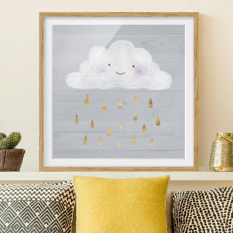 

Póster enmarcado - Cloud With Golden Raindrops Dimensión LxA: 70cm x 70cm, Marco: Roble