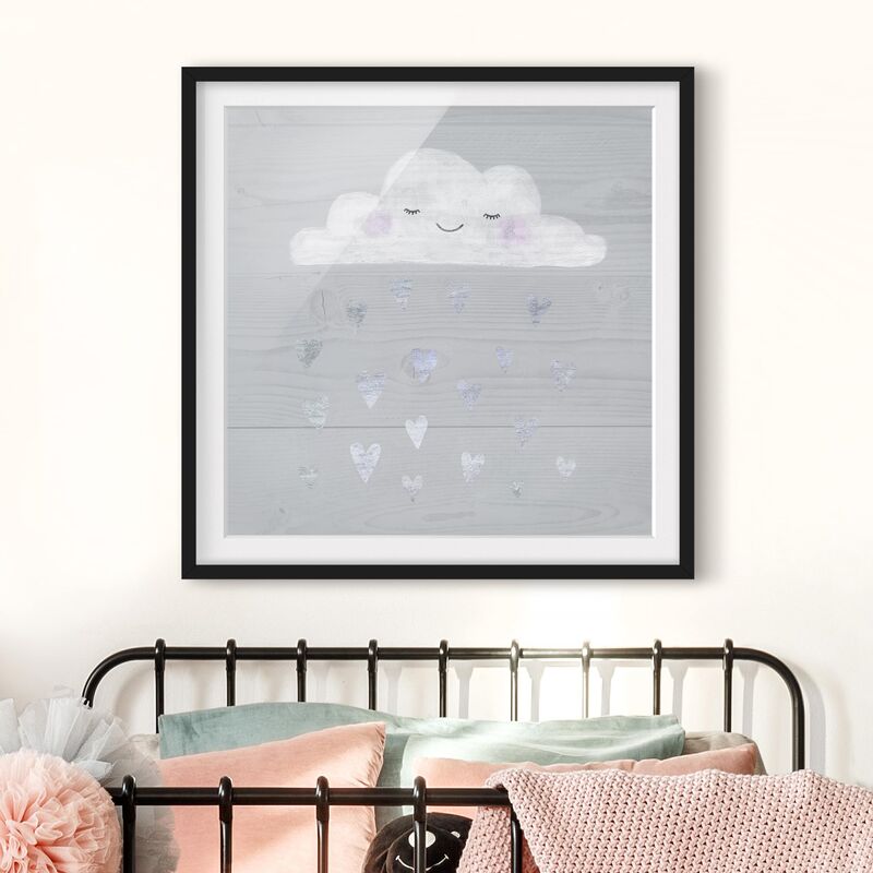 

Póster enmarcado - Cloud With Silver Hearts Dimensión LxA: 50cm x 50cm, Marco: Negro