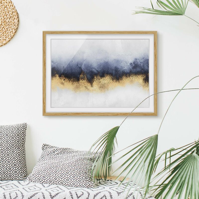 

Póster enmarcado - Cielo nuvoloso con oro Dimensión LxA: 40cm x 55cm, Marco: Roble
