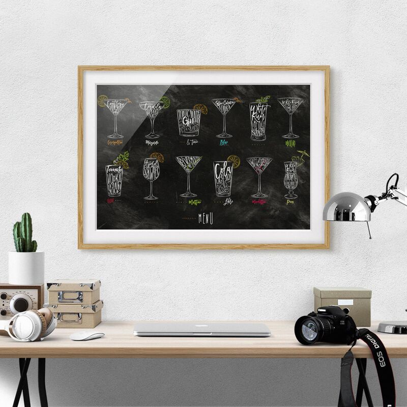 

Póster enmarcado - Cocktail Menu Dimensión LxA: 40cm x 55cm, Marco: Roble