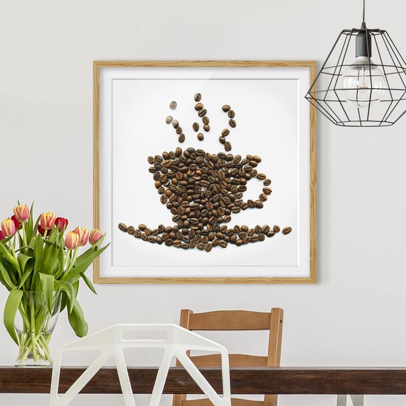 

Póster enmarcado - Coffee Beans Cup Dimensión LxA: 70cm x 70cm, Marco: Roble