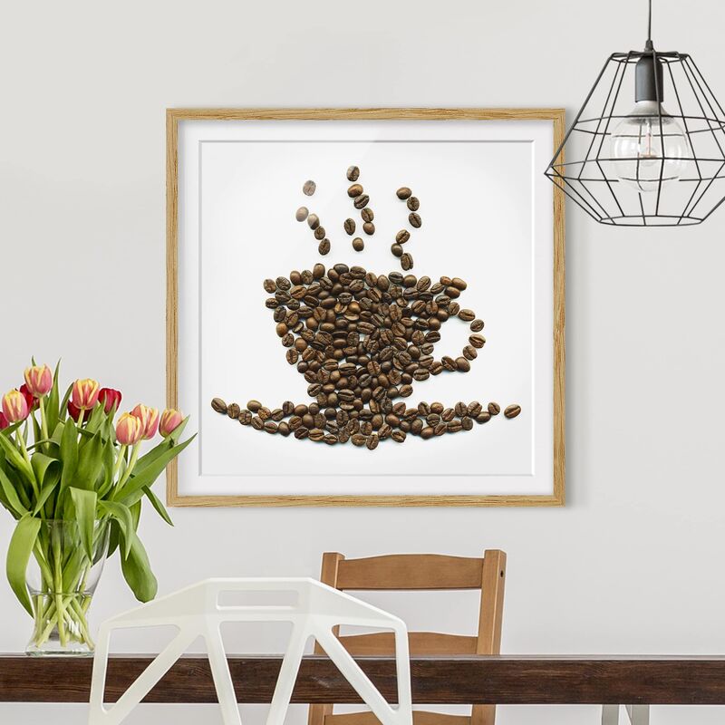 

Póster enmarcado - Coffee Beans Cup Dimensión LxA: 20cm x 20cm, Marco: Roble