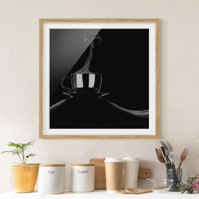 

Póster enmarcado - Coffee In Bed Dimensión LxA: 50cm x 50cm, Marco: Roble
