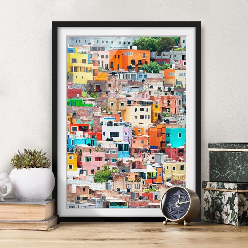 

Póster enmarcado - Colored Houses Front Guanajuato Dimensión LxA: 24cm x 18cm, Marco: Negro