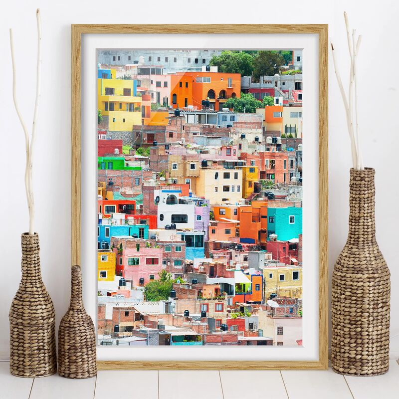 

Póster enmarcado - Colored Houses Front Guanajuato Dimensión LxA: 40cm x 30cm, Marco: Roble