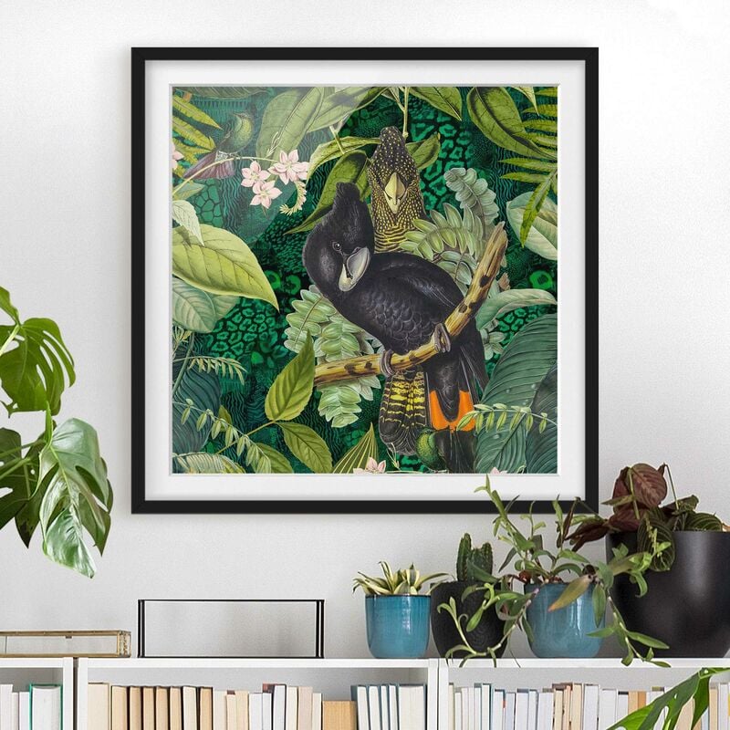 

Póster enmarcado - Colorato collage - Cacatua In The Jungle Dimensión LxA: 30cm x 30cm, Marco: Negro