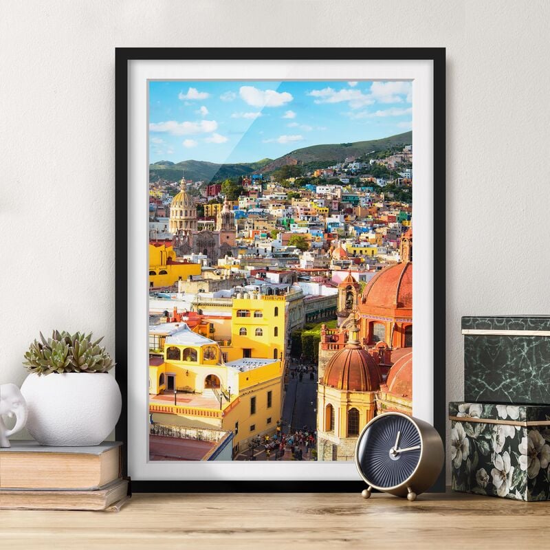 

Póster enmarcado - Colorful Houses Guanajuato Dimensión LxA: 100cm x 70cm, Marco: Negro