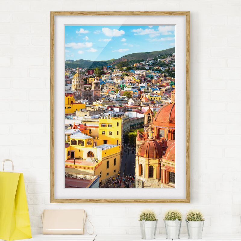 

Póster enmarcado - Colorful Houses Guanajuato Dimensión LxA: 24cm x 18cm, Marco: Roble
