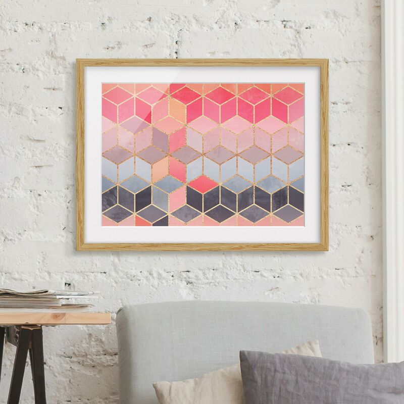 

Póster enmarcado - Colorful pastello oro Geometria Dimensión LxA: 40cm x 55cm, Marco: Roble