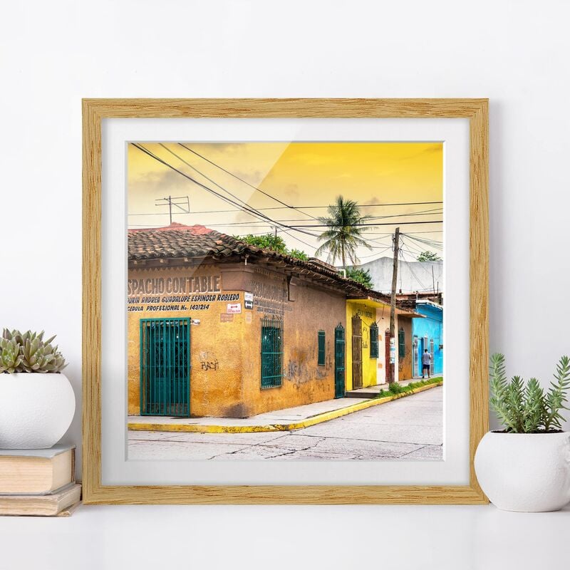 

Póster enmarcado - Colorful Street Sunset Dimensión LxA: 50cm x 50cm, Marco: Roble