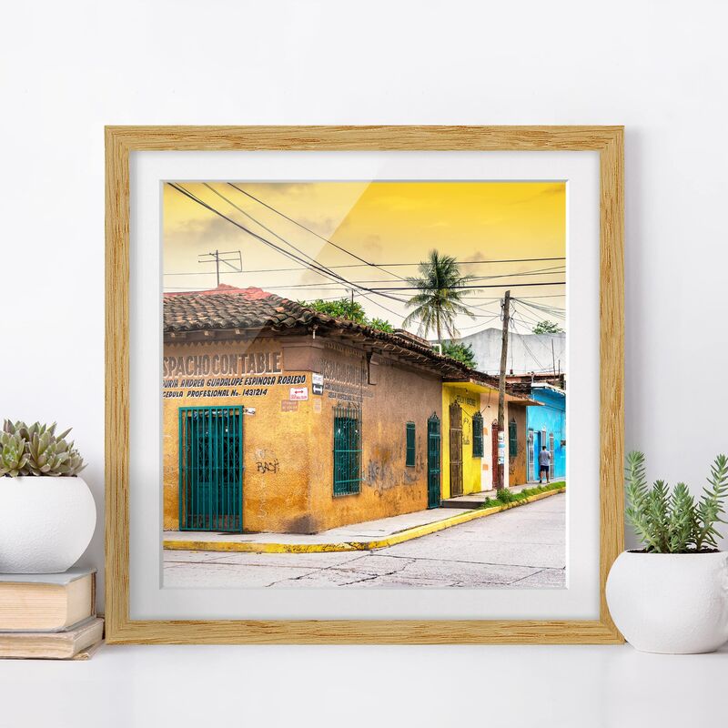 

Póster enmarcado - Colorful Street Sunset Dimensión LxA: 20cm x 20cm, Marco: Roble