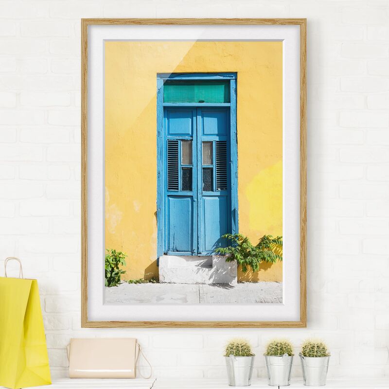

Póster enmarcado - Colorful Wall Blue Door Dimensión LxA: 24cm x 18cm, Marco: Roble