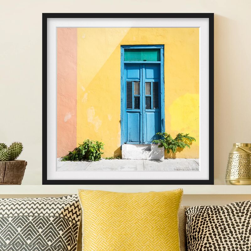 

Póster enmarcado - Colorful Wall Blue Door Dimensión LxA: 70cm x 70cm, Marco: Negro