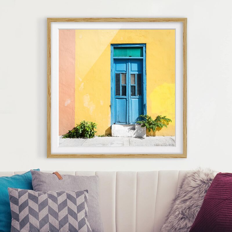 

Póster enmarcado - Colorful Wall Blue Door Dimensión LxA: 20cm x 20cm, Marco: Roble