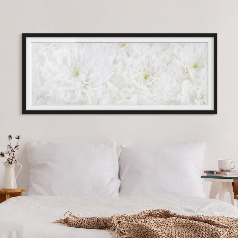 

Póster enmarcado - Dalie Blumenmeer Bianco Dimensión LxA: 40cm x 100cm, Marco: Negro