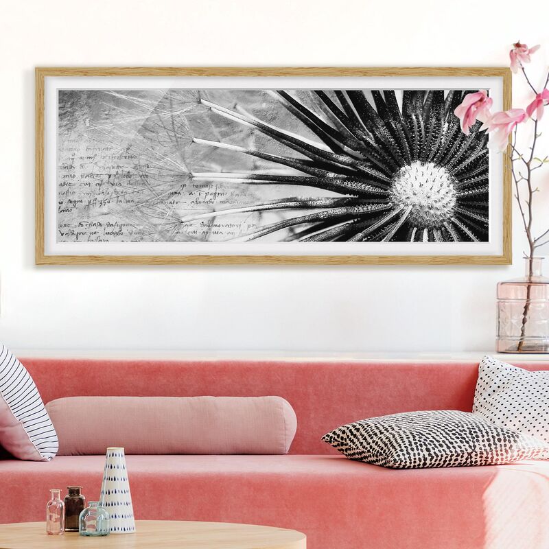 

Póster enmarcado - Dandelion Black & White Dimensión LxA: 40cm x 100cm, Marco: Roble