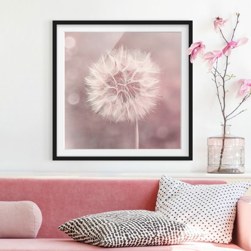 

Póster enmarcado - Dandelion rosa bokeh Dimensión LxA: 30cm x 30cm, Marco: Negro