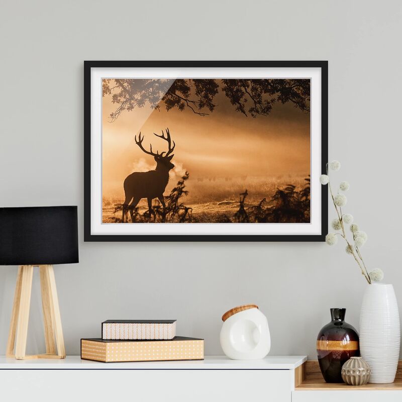 

Póster enmarcado - Cervi nella foresta di inverno Dimensión LxA: 18cm x 24cm, Marco: Negro