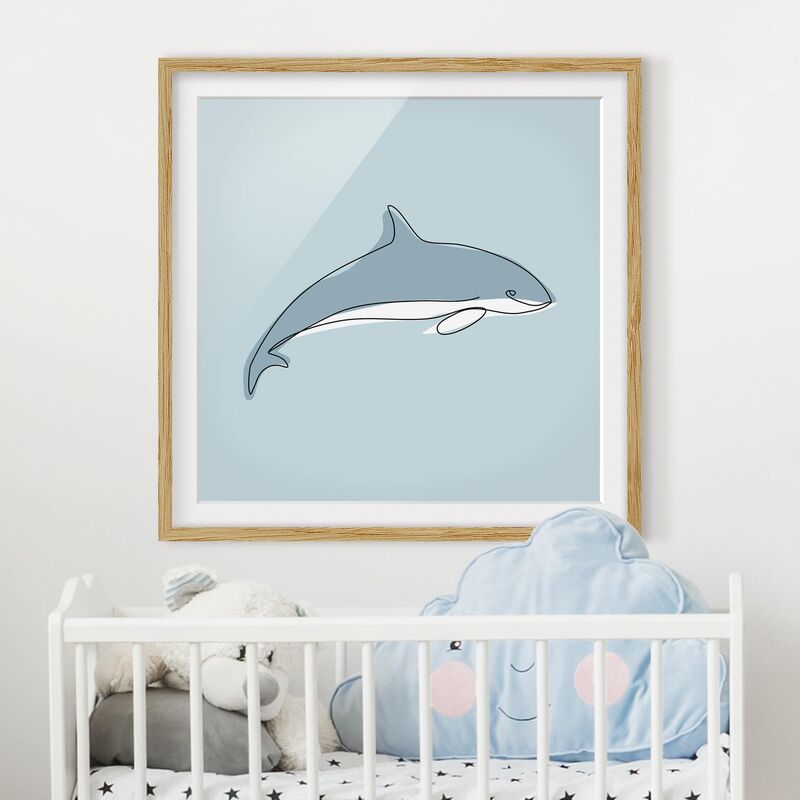

Póster enmarcado - Dolphin Line Art Dimensión LxA: 50cm x 50cm, Marco: Roble