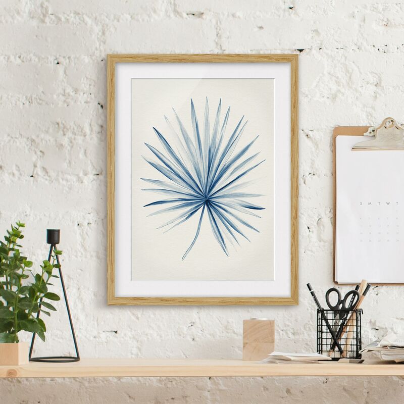 

Póster enmarcado - Disegno tropicale Palma a Indigo Dimensión LxA: 70cm x 50cm, Marco: Roble