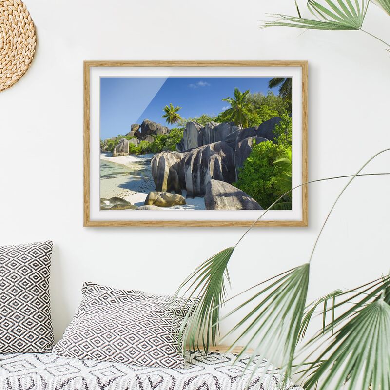 

Póster enmarcado - Dream Beach Seychelles Dimensión LxA: 18cm x 24cm, Marco: Roble
