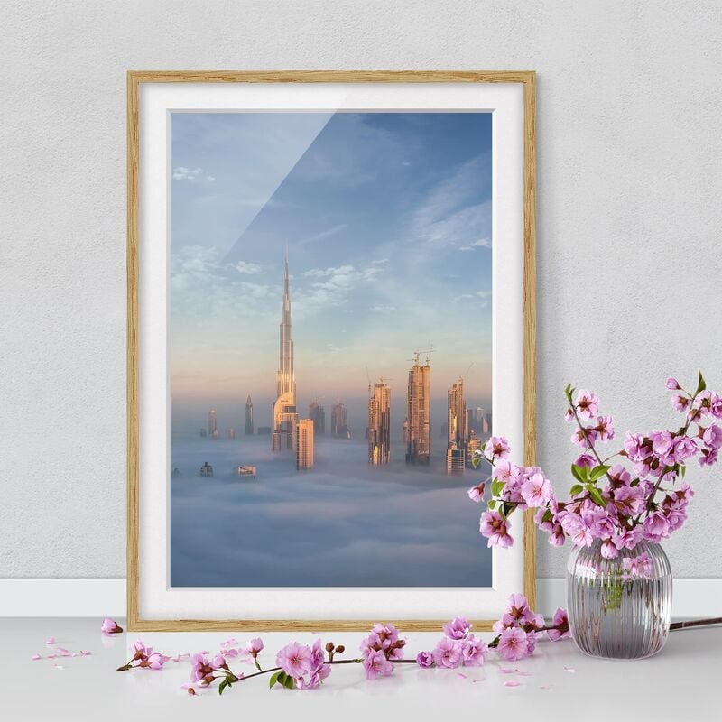 

Póster enmarcado - Dubai Sopra Le Nuvole Dimensión LxA: 100cm x 70cm, Marco: Roble