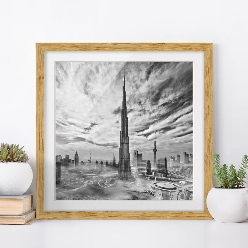 

Póster enmarcado - Dubai Super Skyline Dimensión LxA: 70cm x 70cm, Marco: Roble