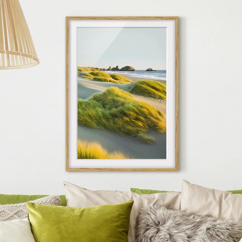 

Póster enmarcado - Dunes And Grasses At The Sea Dimensión LxA: 24cm x 18cm, Marco: Roble