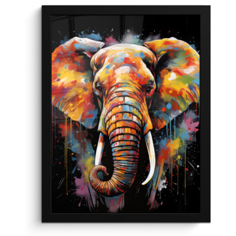 PÓSTER ENMARCADO Elefante - Graffiti - Negro - Animales - Colores Decorativos de Salon 30x40