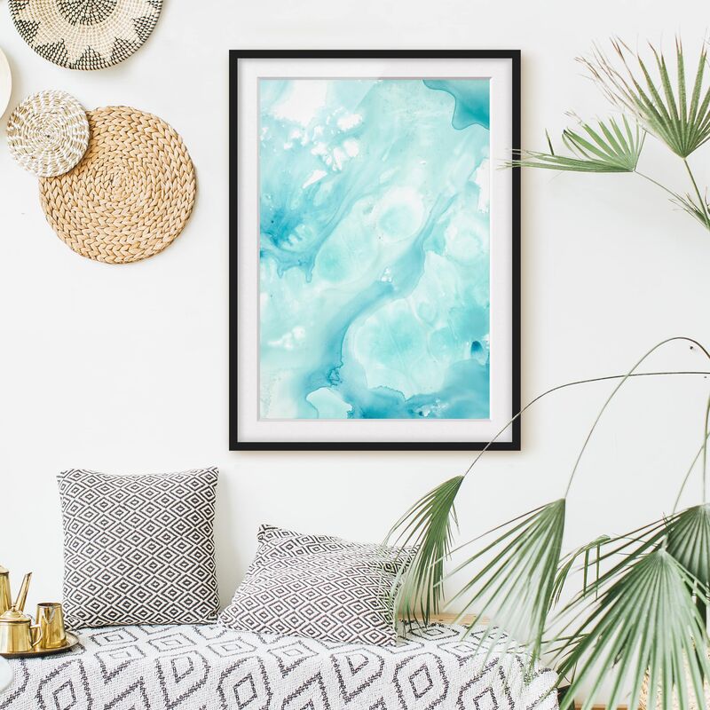 

Póster enmarcado - Emulsione In Bianco E Turchese I Dimensión LxA: 55cm x 40cm, Marco: Negro