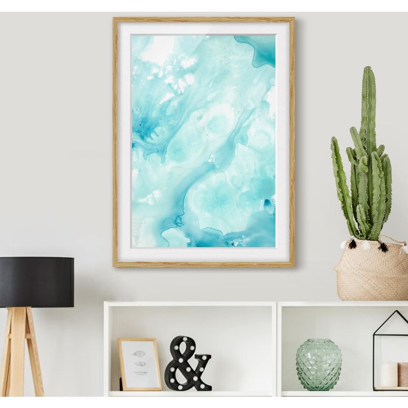 

Póster enmarcado - Emulsione In Bianco E Turchese I Dimensión LxA: 70cm x 50cm, Marco: Roble