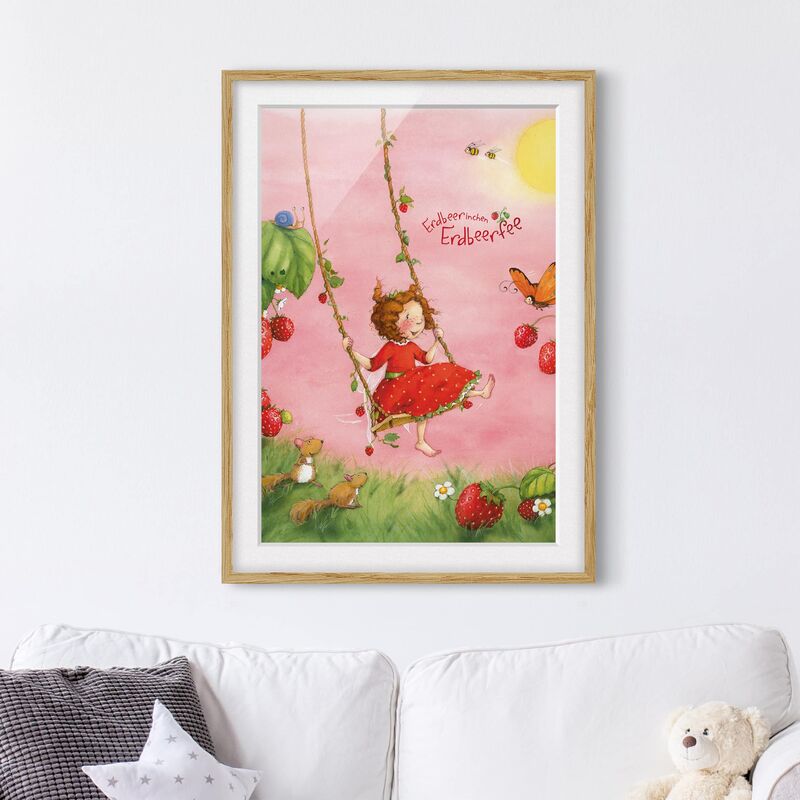 

Póster enmarcado - Erdbeerinchen Erdbeerfee - Baumschaukel Dimensión LxA: 24cm x 18cm, Marco: Roble