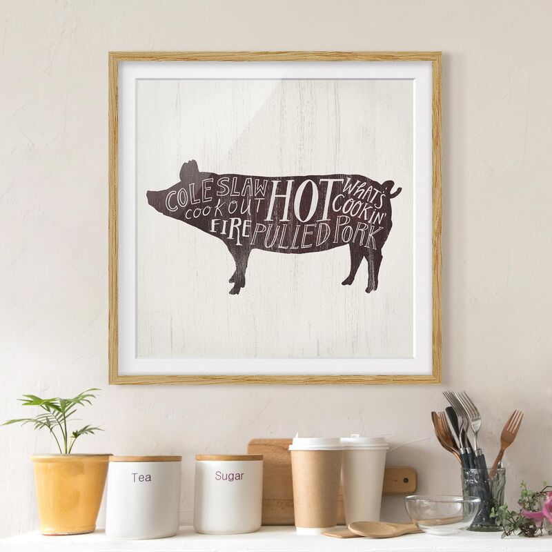 

Póster enmarcado - Farm BBQ - Pig Dimensión LxA: 30cm x 30cm, Marco: Roble