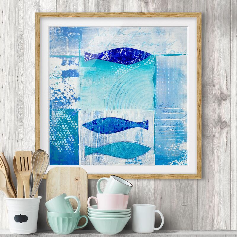 

Póster enmarcado - Fish In The Blue Dimensión LxA: 50cm x 50cm, Marco: Roble