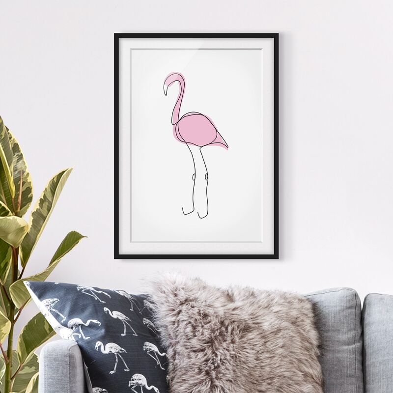 

Póster enmarcado - Flamingo Line Art Dimensión LxA: 70cm x 50cm, Marco: Negro