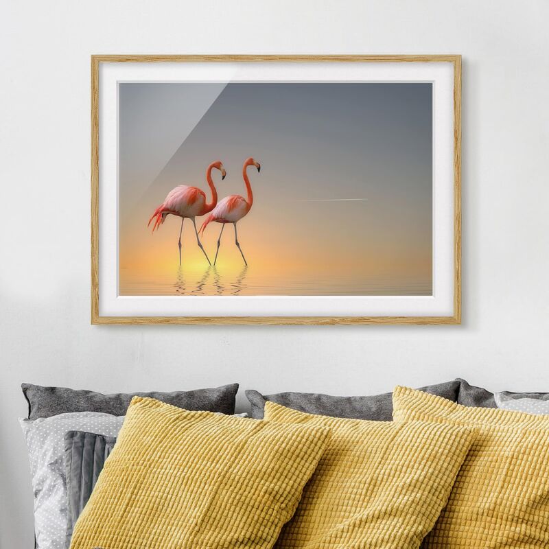 

Póster enmarcado - Flamingo Love Dimensión LxA: 30cm x 40cm, Marco: Roble
