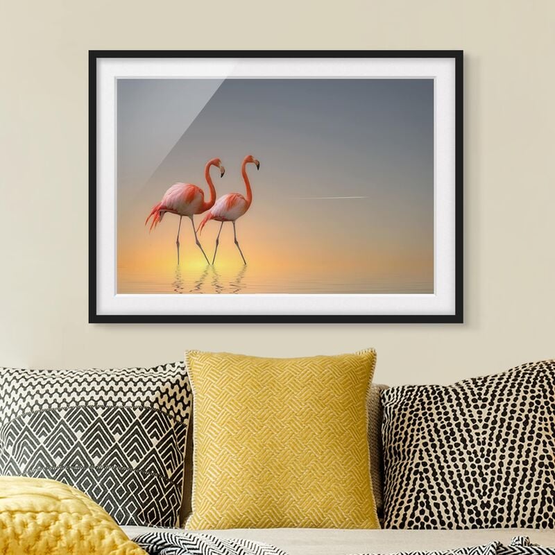 

Póster enmarcado - Flamingo Love Dimensión LxA: 70cm x 100cm, Marco: Negro