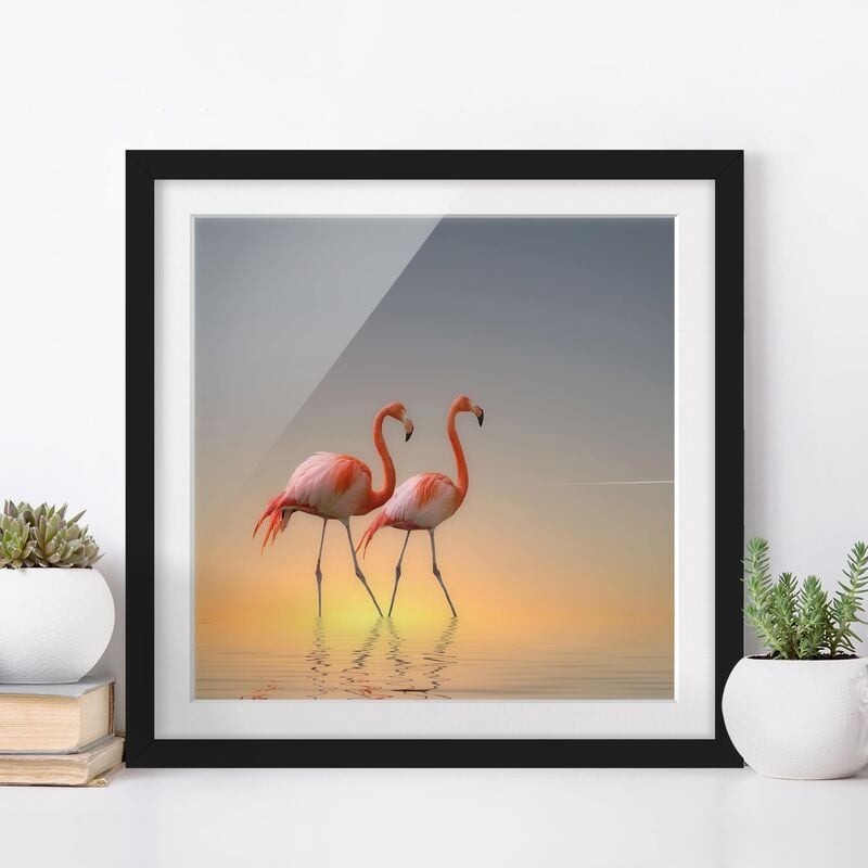 

Póster enmarcado - Flamingo Love Dimensión LxA: 70cm x 70cm, Marco: Negro