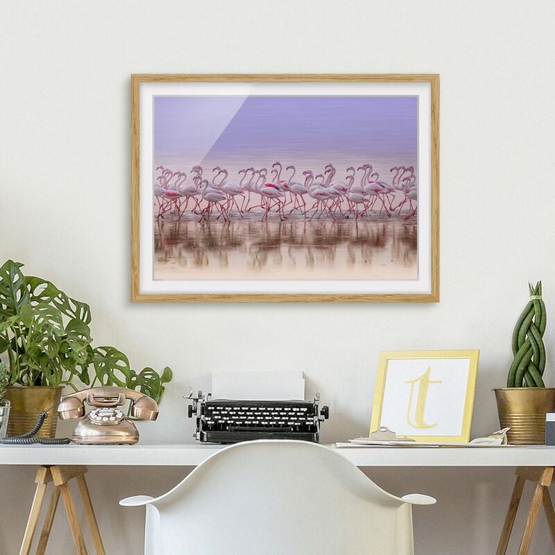 

Póster enmarcado - Flamingo partito Dimensión LxA: 70cm x 100cm, Marco: Roble