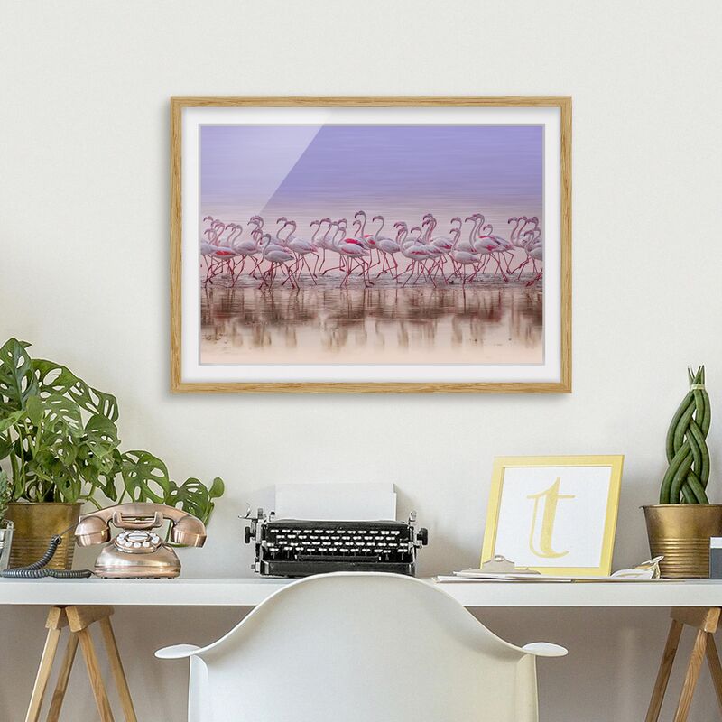 

Póster enmarcado - Flamingo partito Dimensión LxA: 18cm x 24cm, Marco: Roble