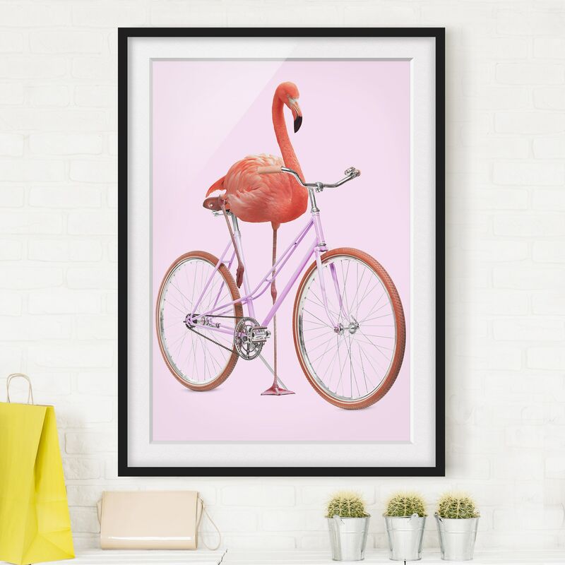 

Póster enmarcado - Flamingo con la bicicletta Dimensión LxA: 55cm x 40cm, Marco: Negro