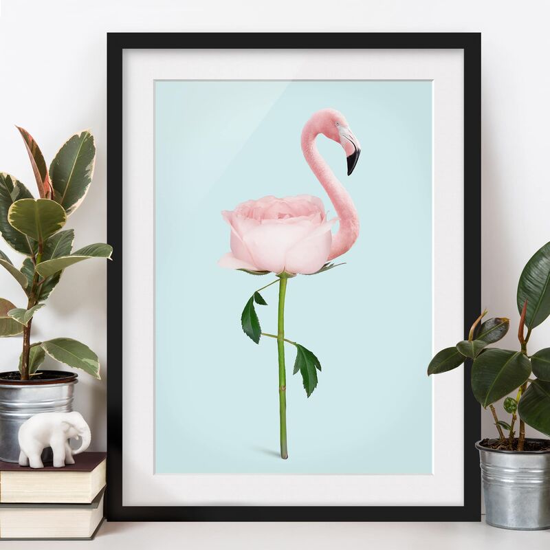 

Póster enmarcado - Flamingo con Rosa Dimensión LxA: 55cm x 40cm, Marco: Negro