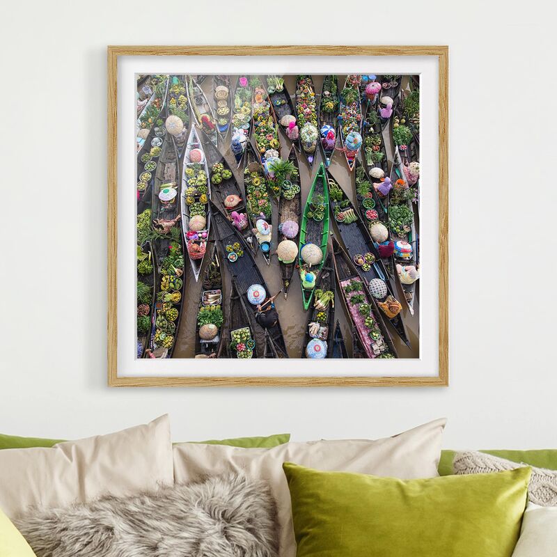 

Póster enmarcado - Floating Market Dimensión LxA: 30cm x 30cm, Marco: Roble