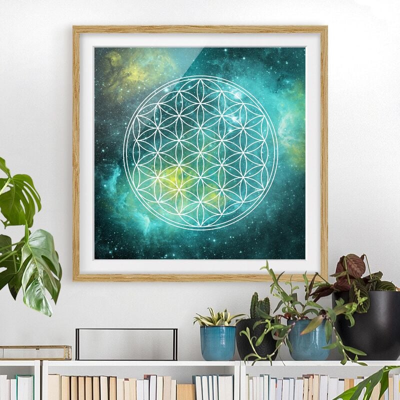 

Póster enmarcado - Flower Of Life In The Light Of The Stars Dimensión LxA: 70cm x 70cm, Marco: Roble